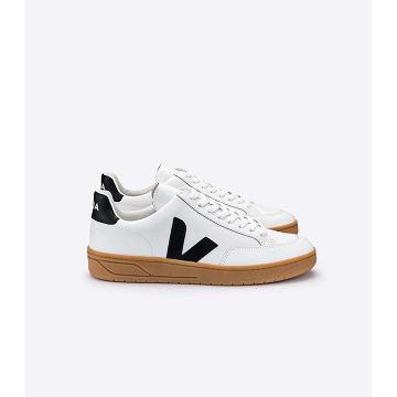 Veja V-12 LEATHER Women's Sneakers White/Black/Beige | CA 670LIS